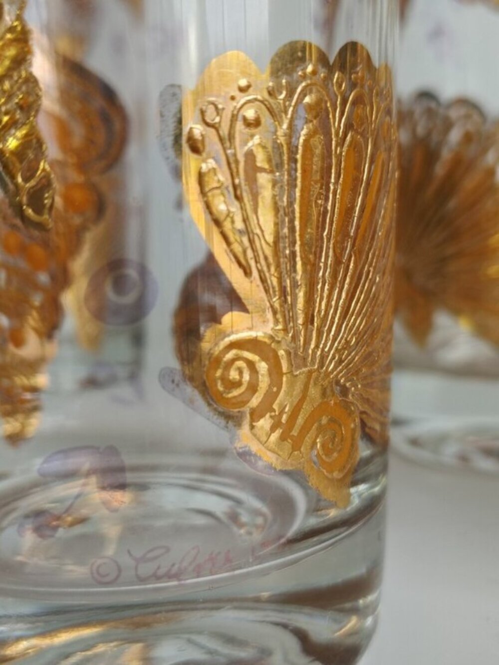 Culver Vintage Mid-Century Seashells 22K Gold Gilt Highball Glasses Set of 6 - Picture 6 of 8